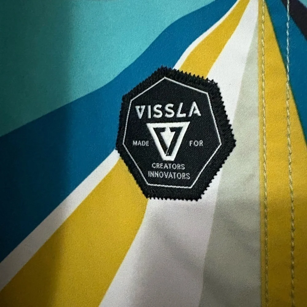 VISSLA Blue and Yellow Geometric Board Shorts